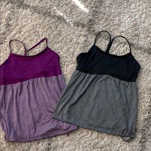 Two spaghetti strap workout tops with built in bra